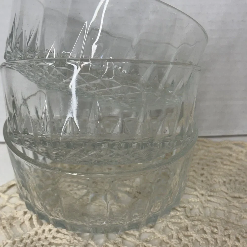 Arcoroc France Clear Glass Desert Bowls Diamond Starburst Pattern 5” Lot Of 3